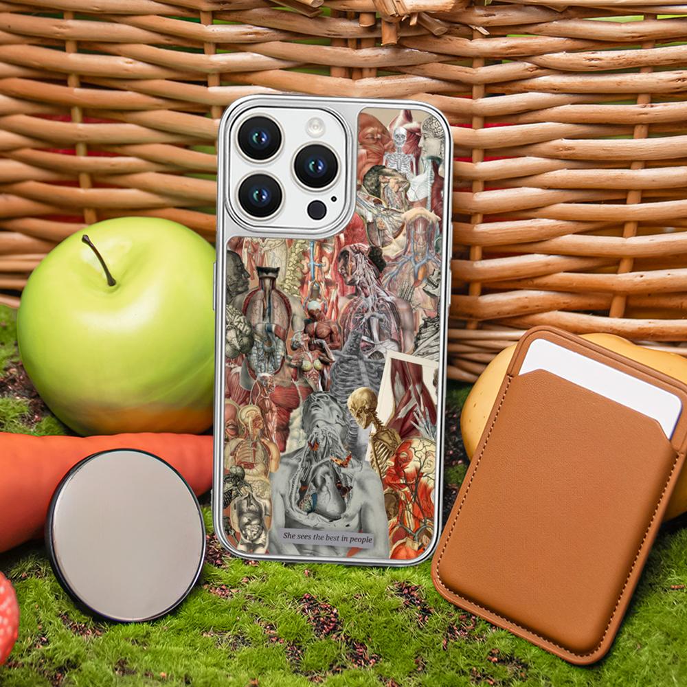 Cool man body stream fashion pattern Phone Case for iPhone 16 15 14 13 12 11 Pro Max Sheepskin Silver-edged protective case