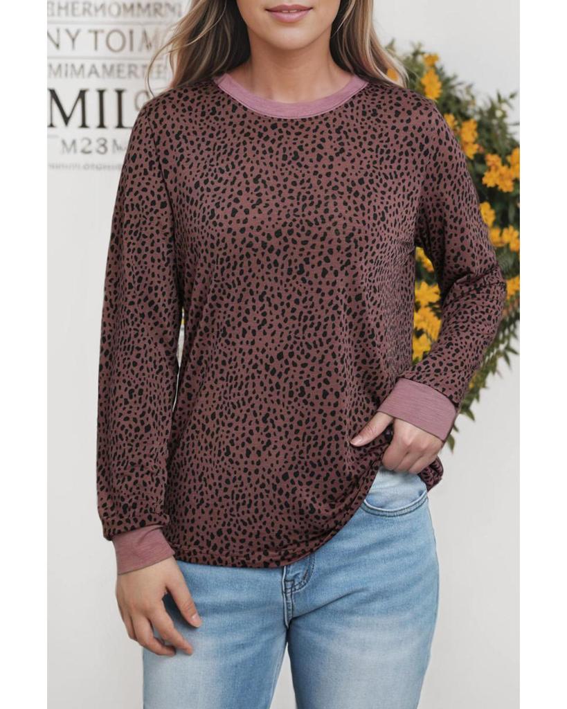 Azura Exchange Spotted Print Round Neck Long Sleeve Top