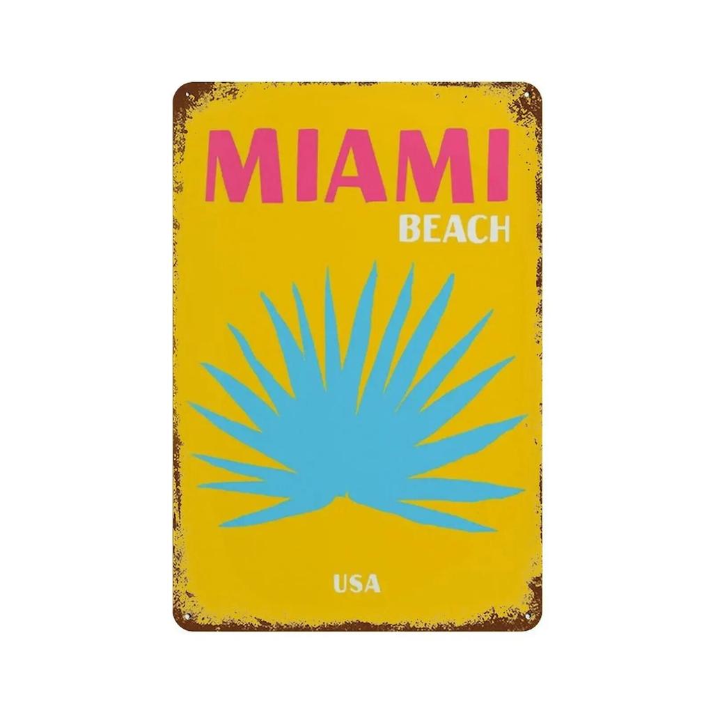 Vintage Metal Signs Decor Modern Scenic Travel Mykonos Palm Miami Wall Art Poster Prints Boho Maximalist Style Picture