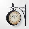 Vintage Wall Clock with Iron Rack Europe Double-sided Battery Operated Living Room Bedroom Indoor Digital Analog Clock Home Decoration