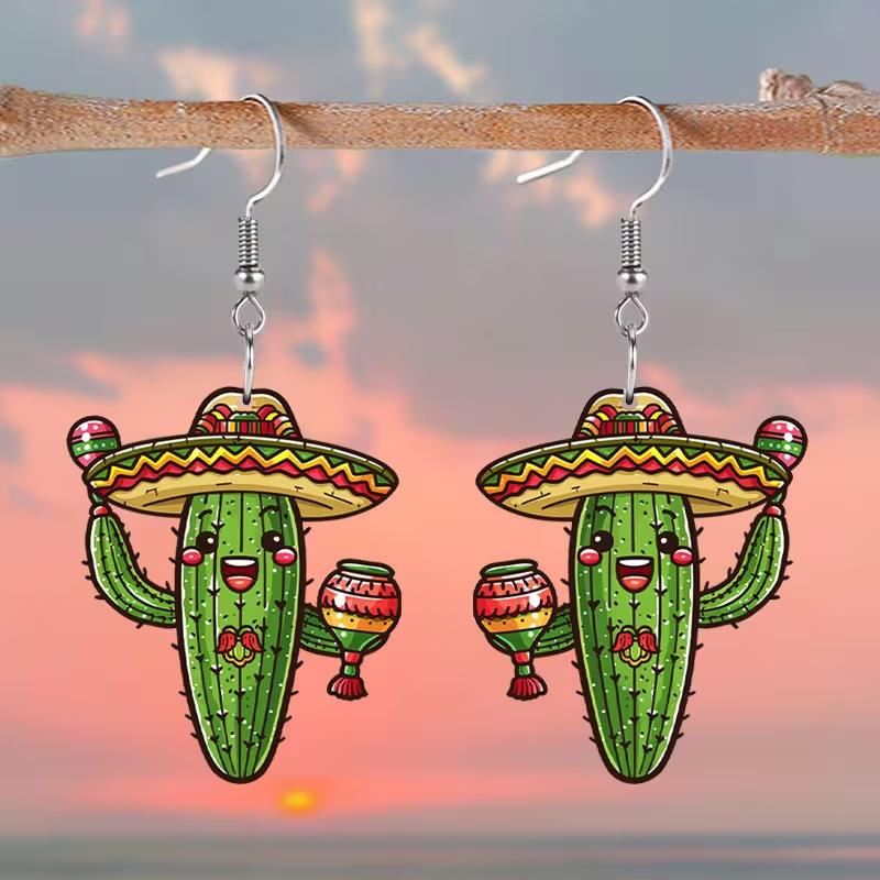 Cross-border mexican cute cactus acrylic earrings five-five carnival party fun pair of earrings