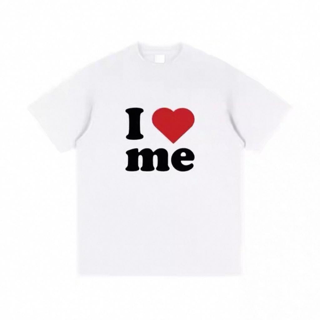Love Yourself ShortSleeved ThickLined LooseTee Shirt 100 Cotton White Mens and Womens Casual Round Collar