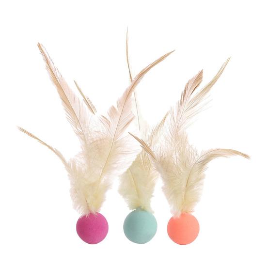 1 шт./3 шт. Интерактивная игрушка-мяч с перьями Мини-прыгучий баскетбольный футбольный бейсбольный мяч с перьями Игрушка-ловец для домашних кошек