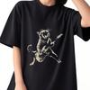 Rock Cat Playing Guitar Print T-shirt Casual and Versatile Style Suitable for Daily Wear Summer Oversize Shirt Cotton Tees