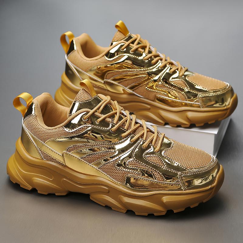 Мода Мода Золотые Мужские Кроссовки для Бега Светоотражающие Дизайнерские Спортивные Кроссовки Мужские Дышащие Сетчатые Кроссовки Мужские Кроссовки для Бега Большой Размер 46