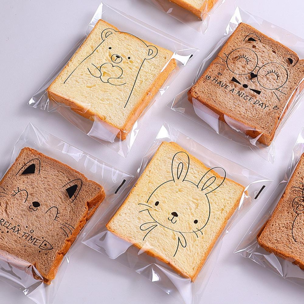100Pcs Plastic Cookies Baking Packaging Bag Self-adhesive Bread Packaging Bags Bread Toast
