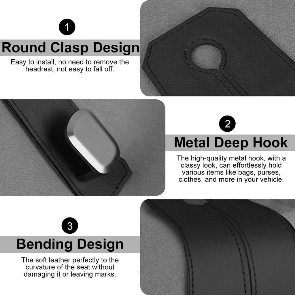 Elegananccy 2 Pack Double Car Seat Headrest Hooks, Leather Car Purse Hanger Holder For Bags, Cars Organizer And Storage Accessories For Women(Black)