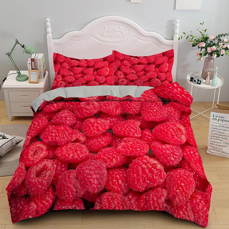 Fruit Raspberry Duvet Cover King Queen Double Size 3D Grapefruit Blueberry Print Soft Bedding Set 2/3pcs Polyester Quilt Cover