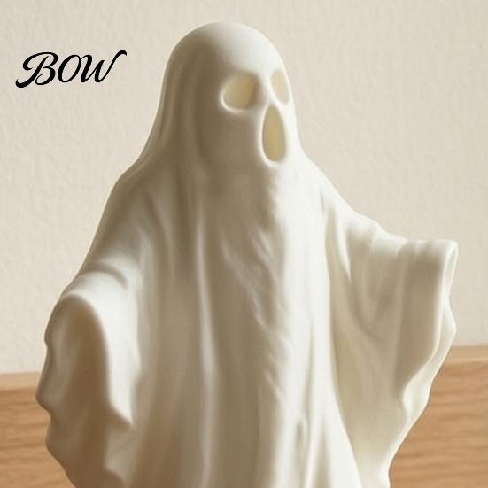 Halloween Window Decorations 3D Printed Ghost Statue Ornament, Funny Figurine, Minimalist Pleated Ornaments Cloak Sculpture for Home Tabletop