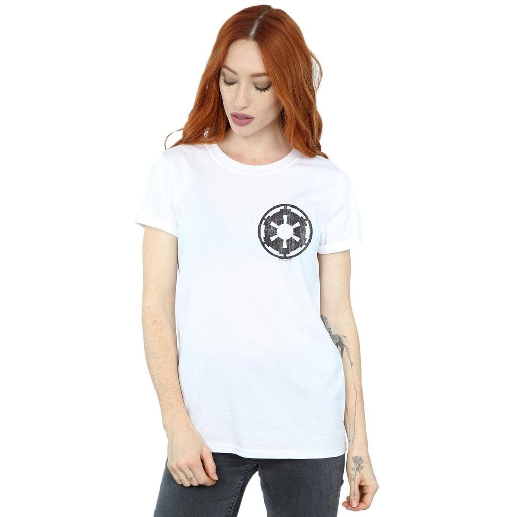 Star Wars Womens/Ladies The Mandalorian Galactic Empire Insignia Breast Print Cotton Boyfriend T-Shirt