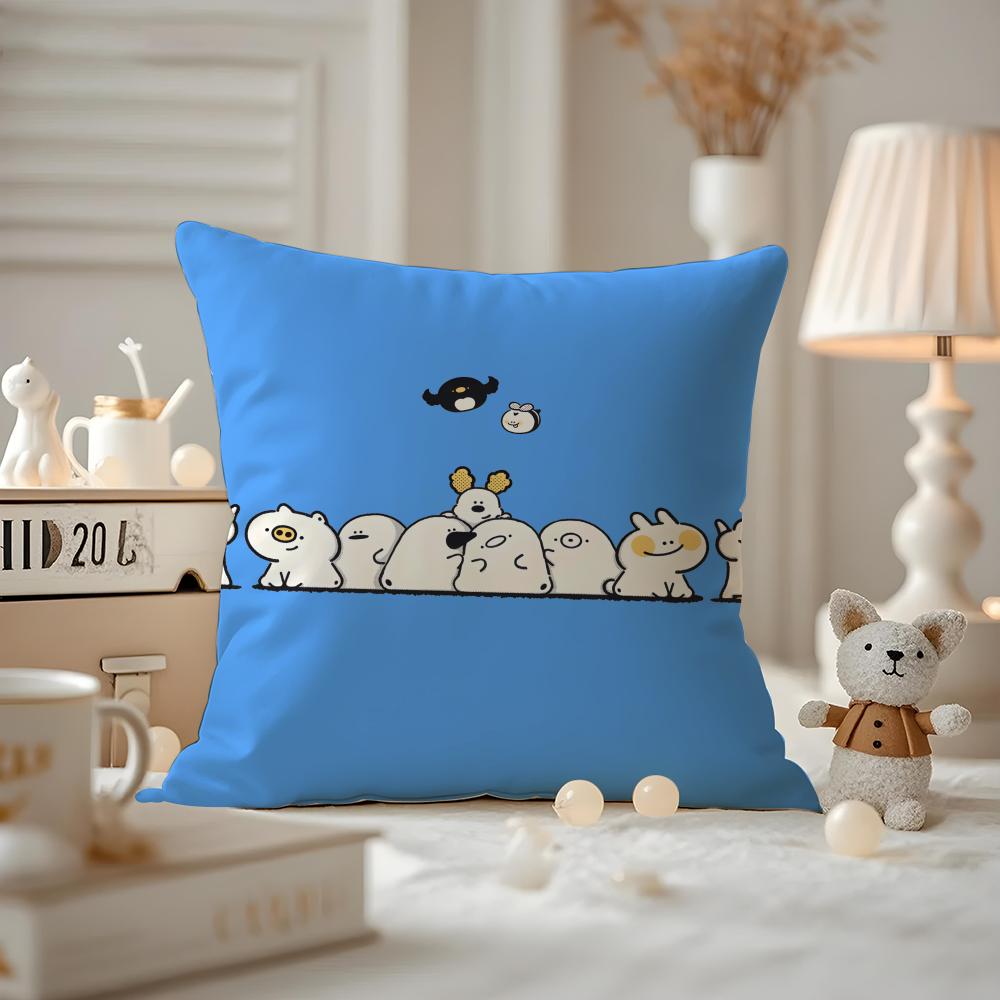 Cushion Cover Anti-dustmite Pillowcase Invisible Zipper Silky Short Plush Sofa Cushion Cover Cute Portrait