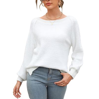 Женский свитер с вырезом лодочкой и длинным рукавом, простой узор, стильный повседневный трикотажный свитер белого цвета XL
