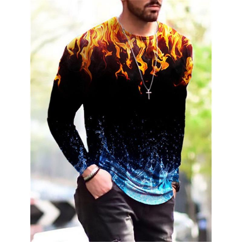Men's Spring and Autumn Long Sleeve T-shirt Men's Loose Round Neck Hoodie 3D Printed Printed Long Sleeve Top