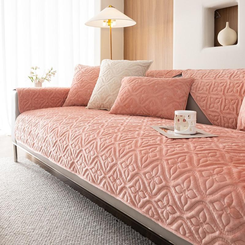 Подушка для дивана из зимнего молочного бархата, однотонный жаккардовый чехол для дивана, нескользящий, утолщенный, прямой ряд, подушка для дивана, коврик в кремовом стиле