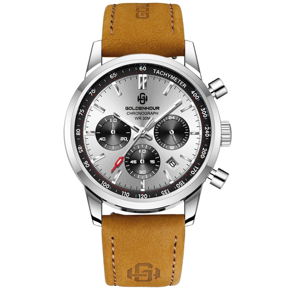 Luxury Mens Watch Fashion Leather Luminous Calendar Business Man Watch Waterproof Chronograph Gold Quartz Watches for Men