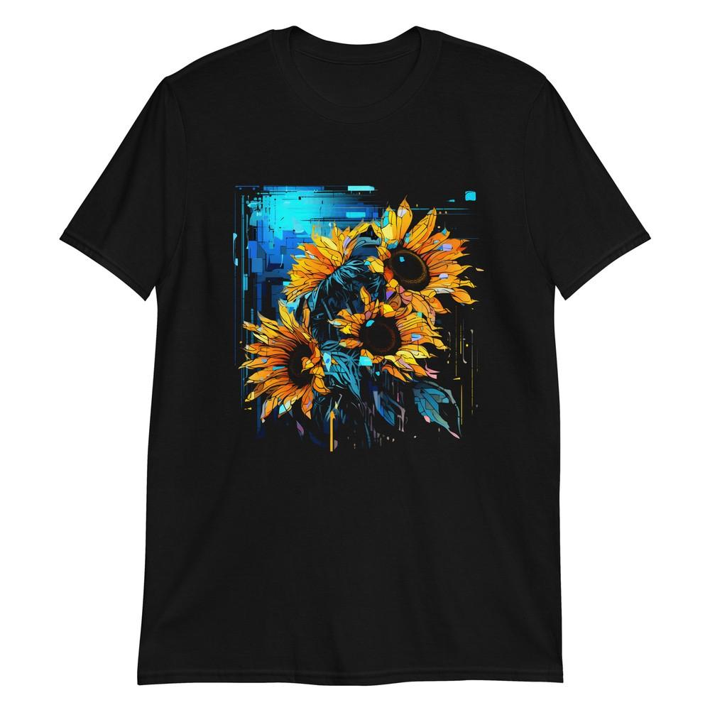 Digital Sunflowers: Blue Abstract T-Shirt