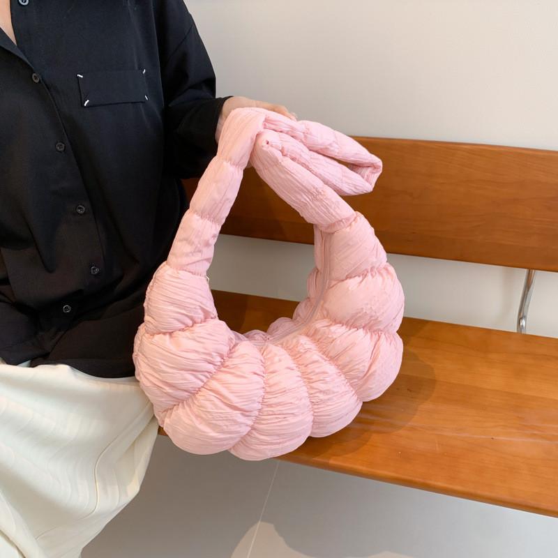 Soft Cotton Duffle Bag With Puffed Pattern And Single Strap For Casual Outings