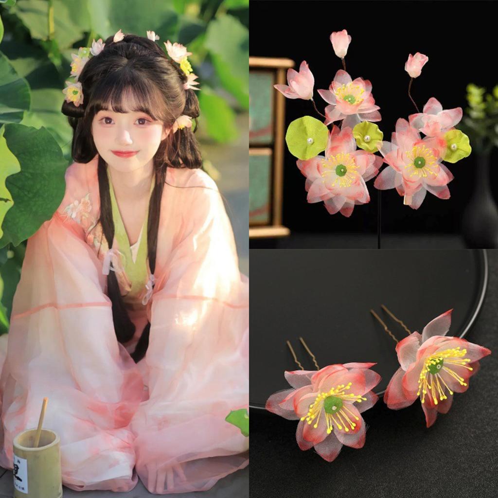 Hairpins Hair Clips with Lotus Decor Non-slip Versatile Beauty Bridal Headwear for Bridesmaid Wedding Banquet Party