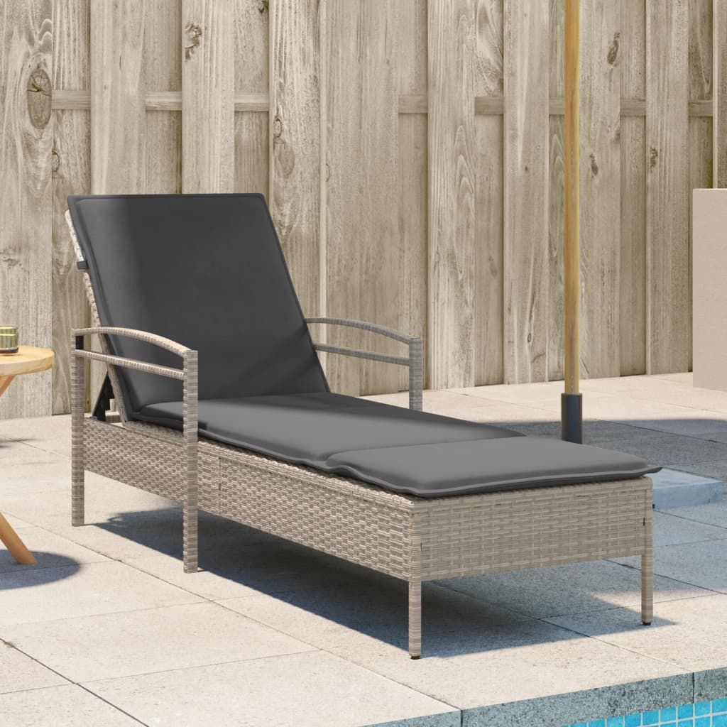 Sun Lounger with Cushion Light Grey 63x200x81 cm Poly Rattan