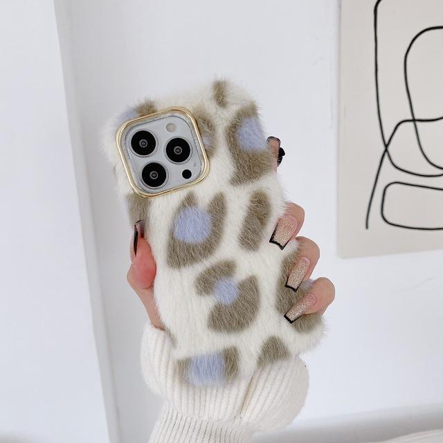 Moskado Fashion Leopard Print Pattern Plush Phone Case For Iphone 14 11 12 13 Pro Max X Xr Xs Max 7 8 14plus Soft Tpu Back Cover