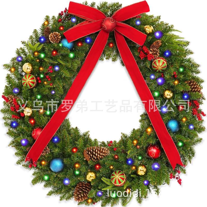 Christmas Decorations Set: LED String Lights Red Poinsettia Flowers Wreath Door Hanging Home Festive Interior