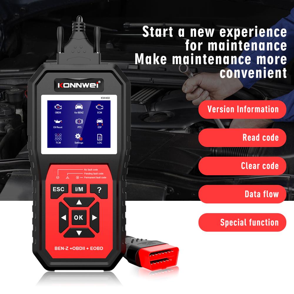 KONNWEI KW460 Obd2 Scanner for Mercedes Benz ABS Airbag Oil ABS EPB DPF SRS TPMS Reset Full Systems Auto Diagnostic Tool