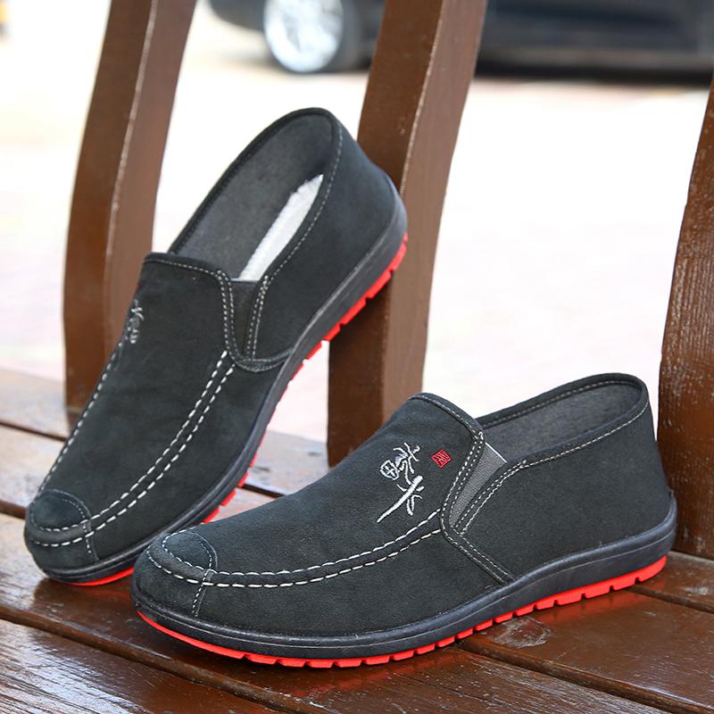 Men's Old Beijing Cloth Shoes Single Shoes Embroidery Spring and Autumn New Breathable One-pedal Lazy Shoes Black Casual Shoes