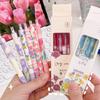 4Pcs/set Cute Black Gel Pen Adorable Ins Korean Floral 0.5mm Gel Pen Kawaiii Pen for Journal Notepad Test Paper School Supplies