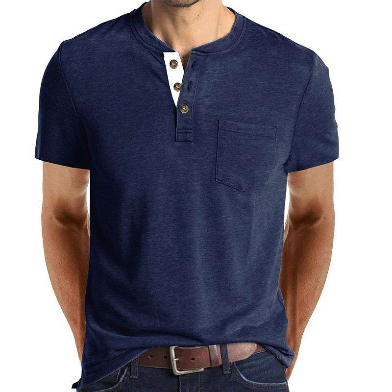 Summer Men's Short Sleeve T-Shirt Men's Henley T-Shirt Casual Round Neck Top
