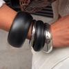 DIEZI Vintage Punk Black Wood Silver Color Metal Bangles Fashion Hip Hop Round Geometric Wide Bangles Women Men Bracelet Jewelry