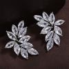 ZAKOL Fashion Sliver Color Leaf Cubic Zircon Stud Earrings for Women Shinny Crystal Flower Earring Zircon