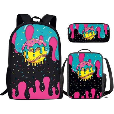 School Backpack Set 3 In 1 Large Capacity Cartoon Print Bookbag with Lunch Bag and Pencil Case for Boys Girls Students