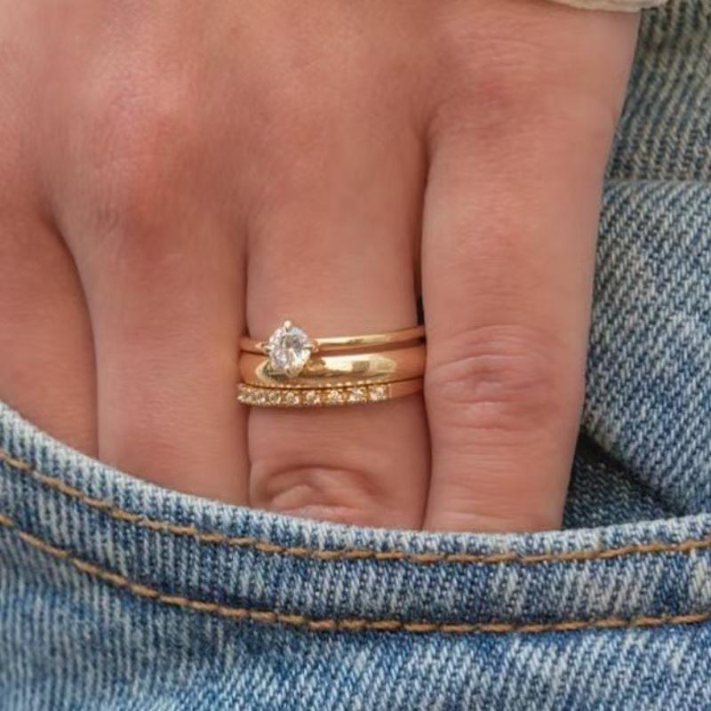 3 Pieces/set of Fashionable Sparkling Zircon Inlaid Multi-layer Women's Rings, Personalized and Simple Daily Party Zircon Gifts