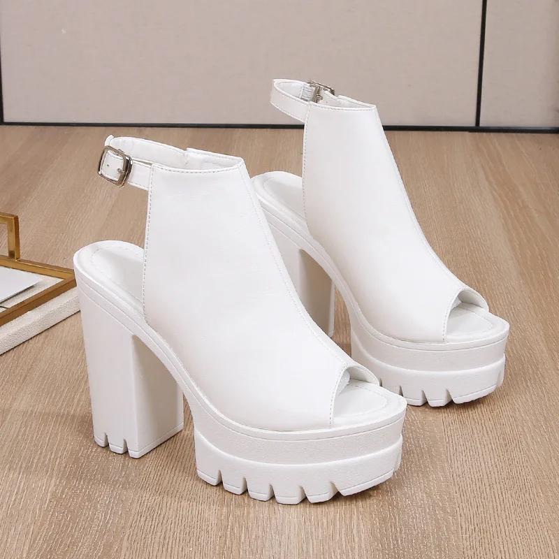New European and American High Heel Thick Heel Sandals Women's Waterproof Platform Fish Mouth Roman Shoes