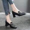 High-heeled small leather shoes autumn new British style thick heel square head comfortable single shoes