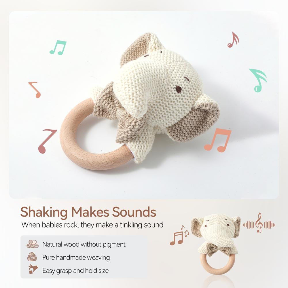 1Pc Baby Rattle Toys Crochet Animal Cute Bear Toys Kawaii Wooden Teether Baby Cartoon Mobile Crib Wooden Newborn Rattle Toys