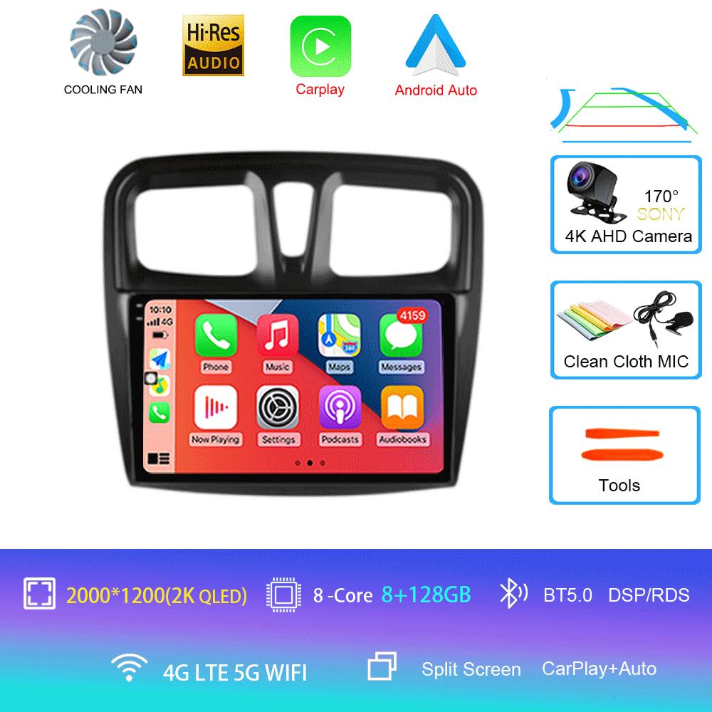 Автомобильное радио Android 14 Carplay для Renault Logan 2 Sandero 2 2012 2013 - 2019 Навигация GPS Мультимедийный проигрыватель Wi-Fi+4G BT DSP 2DIN
