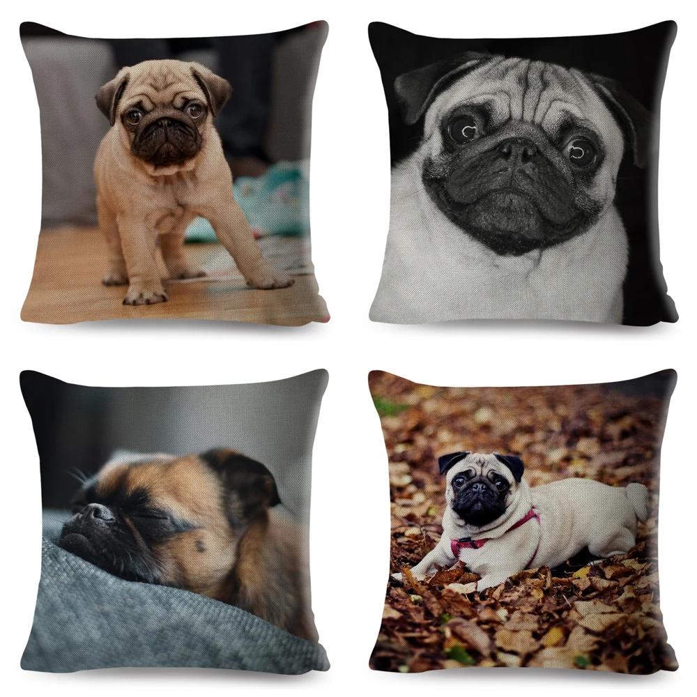 Both Sided Pug Dog Print Cushion Cover Decoration Pet Animal Pillow Case for Sofa Home Car Linen Pillowcase 45x45cm