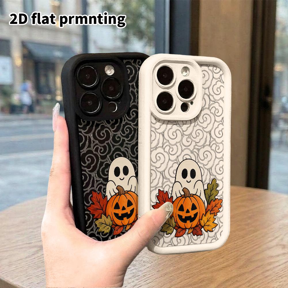 Phone case: 2D flat design suitable for iPhone 18 17 16 15 14 13 Pro tiered protective case, ghost pumpkin, Christmas and Halloween gift