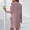 Women's Round Neck Casual Button Loose Long Sleeve Dresses