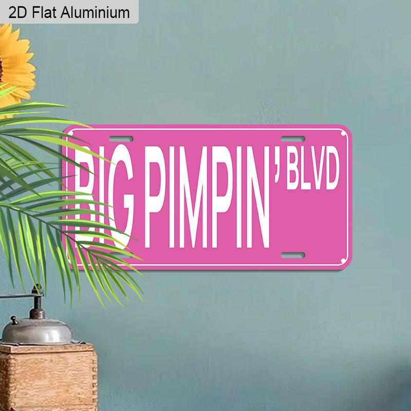 2D Flat, 1pc "BIG PIMPIN' BLVD" Aluminum Street Sign, 12''x6'' Pink Retro Wall Decor, Perfect for Bedroom, Dorm, Home Bar & Game Room, Fun Urban