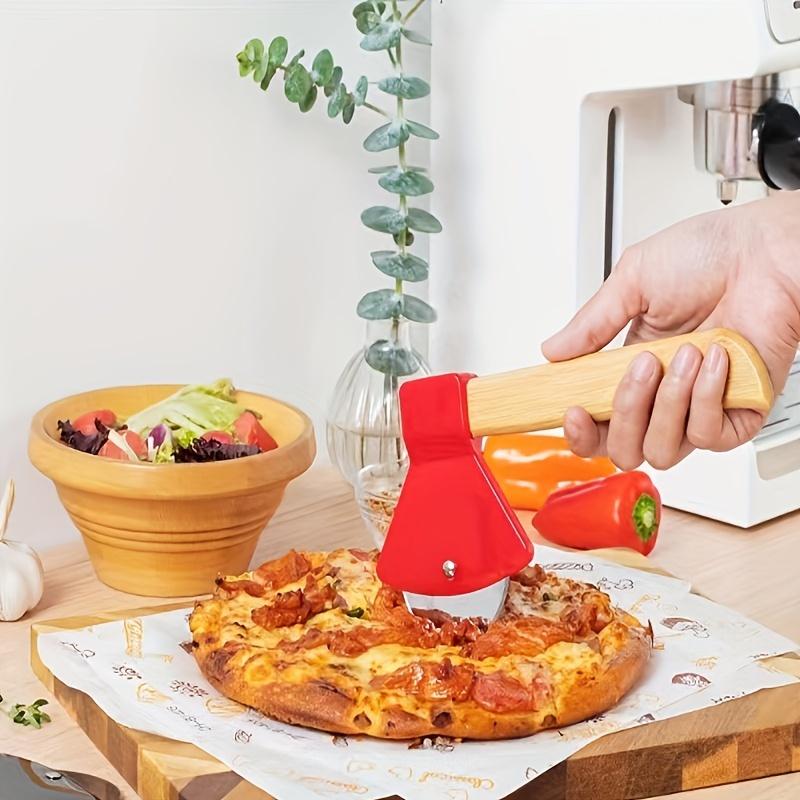 1 Axe Pizza Knife, Durable Stainless Steel Blade with Comfortable Bamboo Handle, Innovative Baking Cutter, Kitchen Small Tool