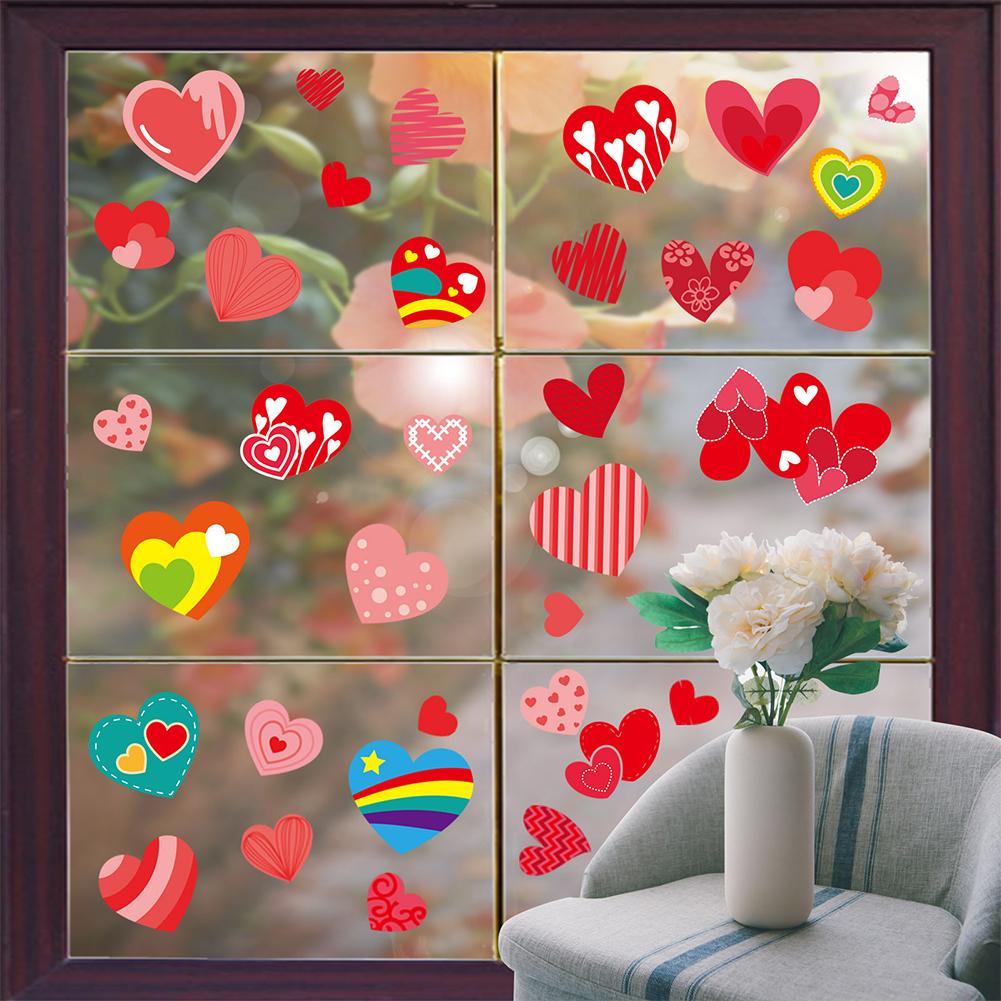 194pcs Valentine Day Heart shaped Glass Window Decal Non adhesive Electrostatic Window Clings Decorations