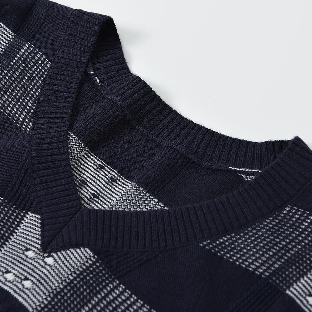 Mens Sweater Regular Fit V Neck Knitted Jumper Diamond Pattern Argyle Pullover Sweaters