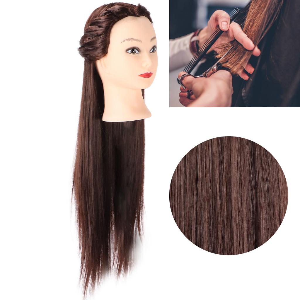Волосы Манекен Голова Темно-коричневые Волосы Практика Плетения Парикмахерская Голова Манекен (с макияжем)