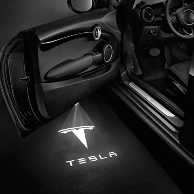 Автомобильная наклейка 2025 Новая Tesla 2 шт. Светодиодные приветственные огни для дверей автомобиля Для модели 3 Модели X S Модели Y Проектор логотипа Лампа призрачной тени Авто S