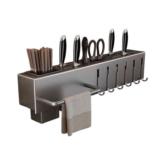 Kitchen Cutlery Holder Wall Mounted Cutter Holder with Hooks Carbon Steel Cutter Storage