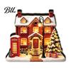 Wooden Christmas Tabletop Decorations Light Up House Table Ornament, LED Lighted Gift for Friends Book Nook Village Decoration Holiday Party