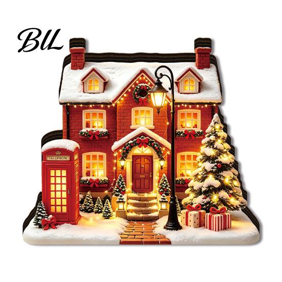 Wooden Christmas Tabletop Decorations Light Up House Table Ornament, LED Lighted Gift for Friends Book Nook Village Decoration Holiday Party