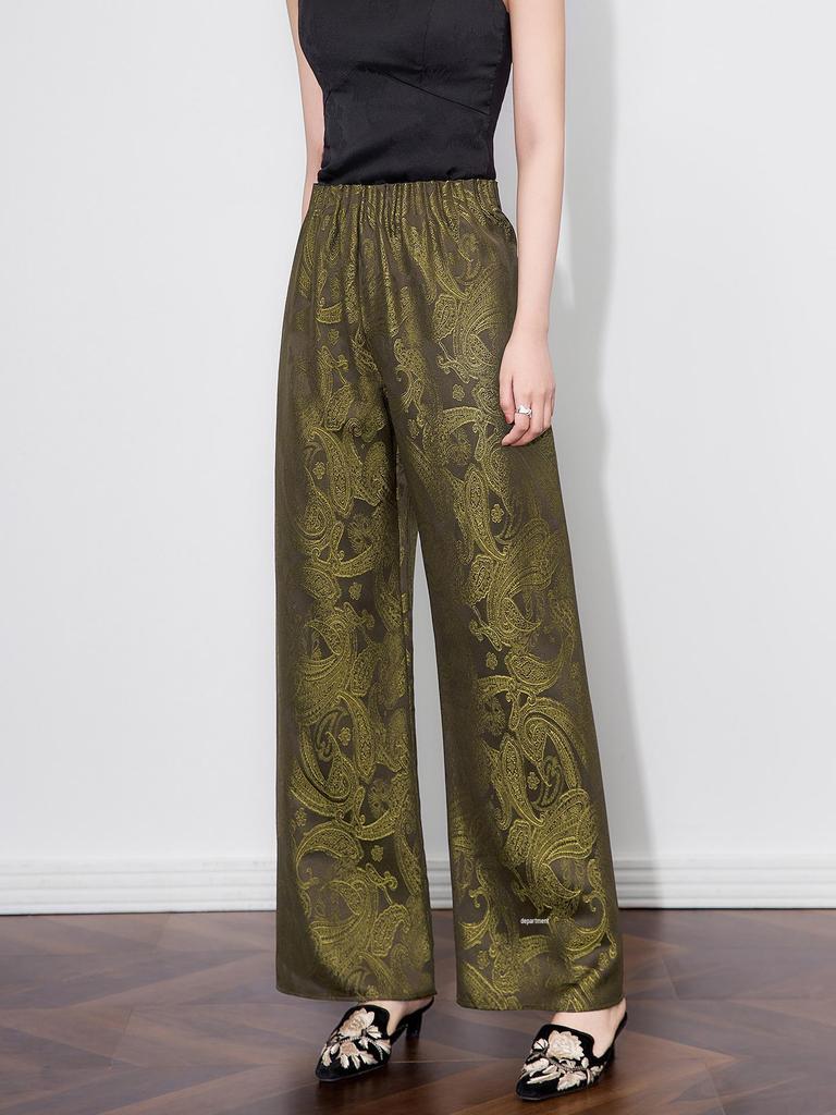 Super Aura Rayon Jacquard Wide-Leg Long Pants - New Chinese National Style